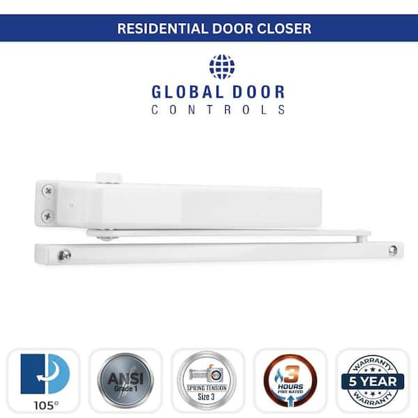 Residential Hold Open Mini Door Closer in White - Size 3