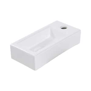 3.54 in. Ceramic Wall-Mounted Rectangular Bathroom Sink in White with Right Faucet Hole