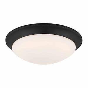 11 in. 120-Watt Equivalent Satin Bronze 2700K CCT LED Ceiling Light Flush Mount with Frosted White Glass Shade