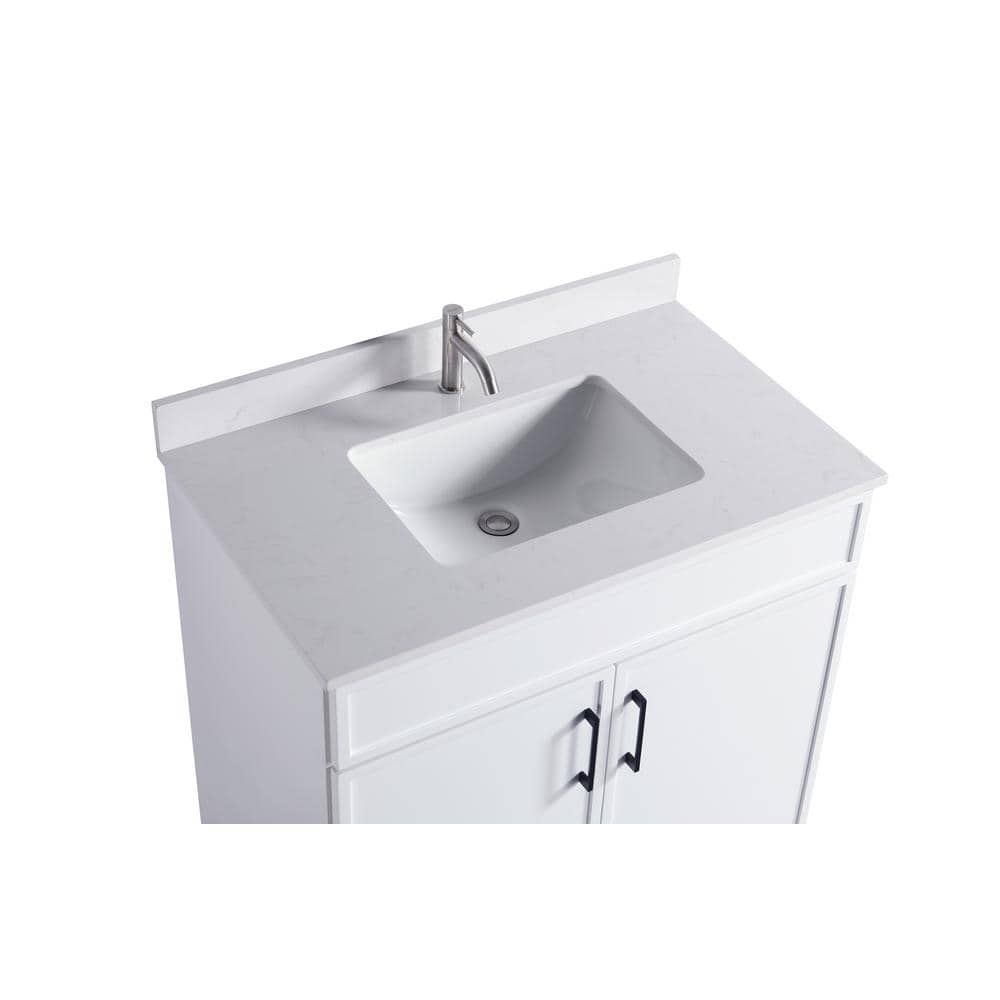 36" White Plywood Freestanding Vanity with Cultured Marble Top