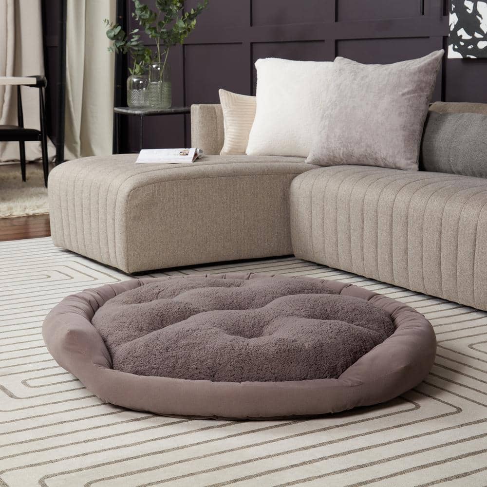 Small Gray Microfiber Donut Dog Bed with Sherpa Pillow