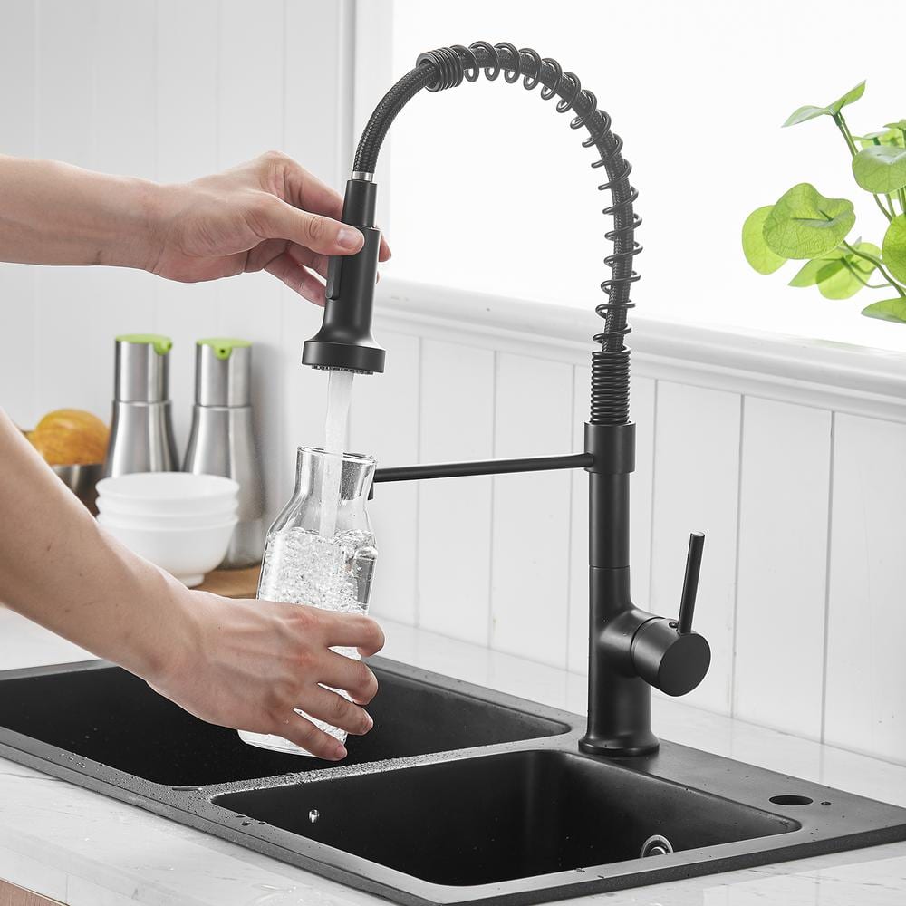 Matte Black Brass Single-Handle Pull-Down Kitchen Faucet