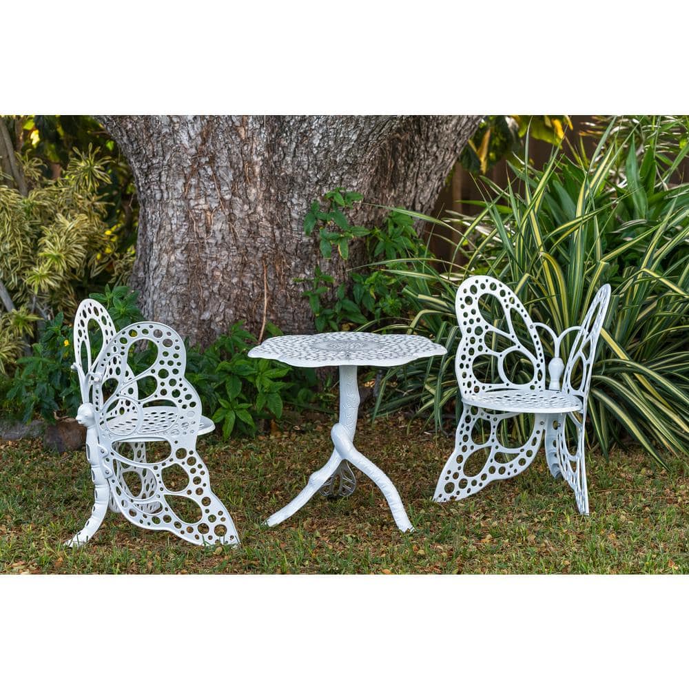 White Cast Aluminum Butterfly Outdoor Bistro Set