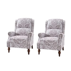 Sharon Beige Traditional Solid Wood Foot Cutaway Arms with Nailheads Manual Recliner Set of 2