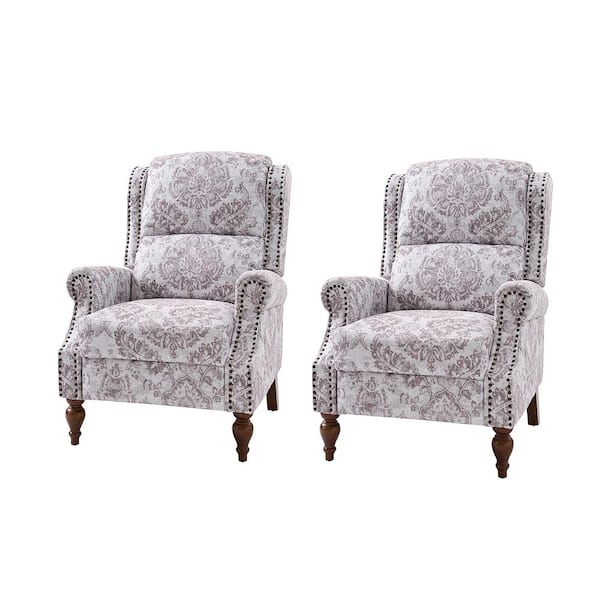 JAYDEN CREATION Sharon Beige Traditional Solid Wood Foot Cutaway Arms with Nailheads Manual Recliner Set of 2
