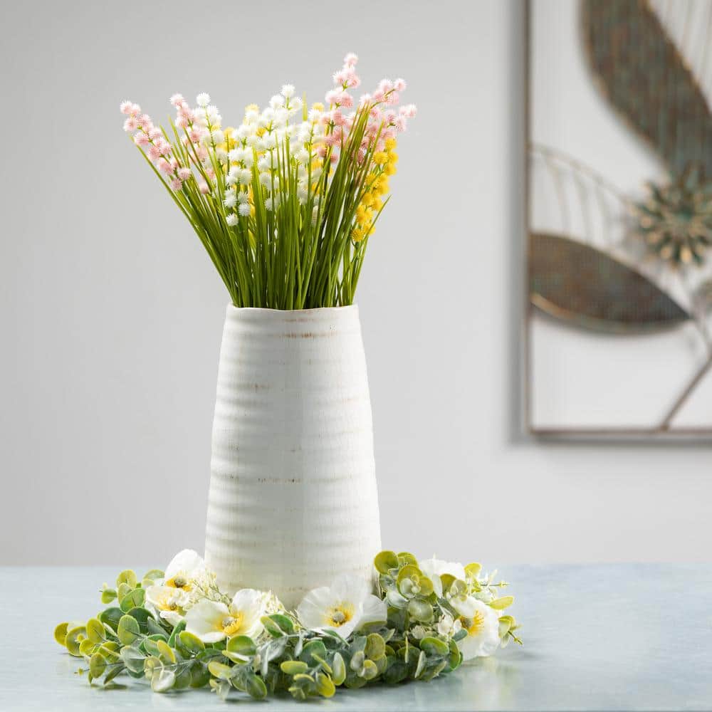 Elegant Rustic White Ceramic 13.5" Table Vase