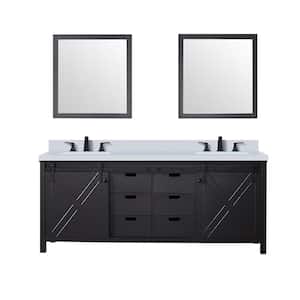 Marsyas 80 in W x 22 in D Brown Double Bath Vanity, Cultured Marble Countertop, Faucet Set and 30 in Mirrors