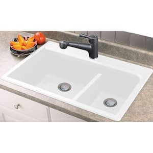 Radius Drop-in Granite 33 in. 2-Hole 1-3/4 J-Shape Double Bowl Kitchen Sink in White