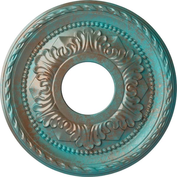 Ekena Millwork 1 in. x 12-1/8 in. x 12-1/8 in. Polyurethane Palmetto Ceiling Medallion, Copper Green Patina