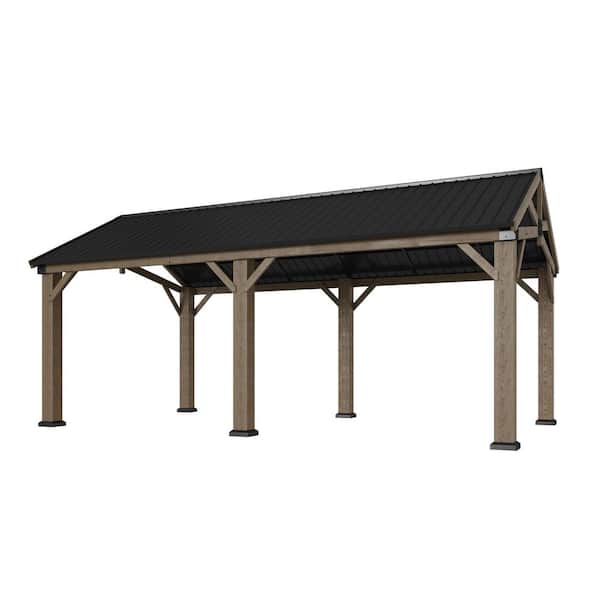 10 ft. x 12 ft. Outdoor Wood Gazebo, Hardtop Gazebo Permanent Wooden Pavilion with Galvanized Steel Roof, Cedar Wood