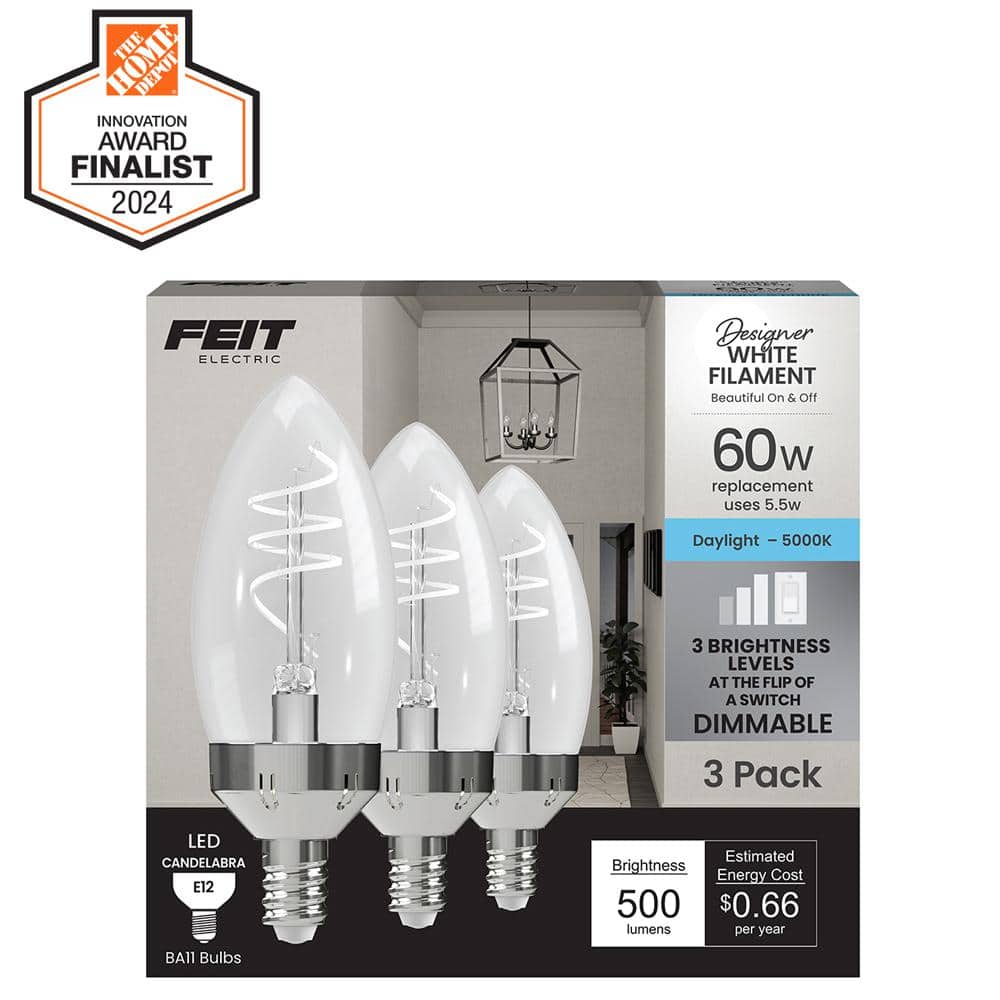 Feit Electric 60W Equivalent B11 E12 Candelabra Switch to