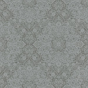 Large Whimsical Ornamental Wallpaper Dark Grey Paper Strippable Roll (Covers 57 sq. ft.)