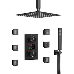 LCD Double Handle 3-Spray 12 in. Ceiling Mount Shower Faucet 2.5 GPM with Body Spray in. Matte Black