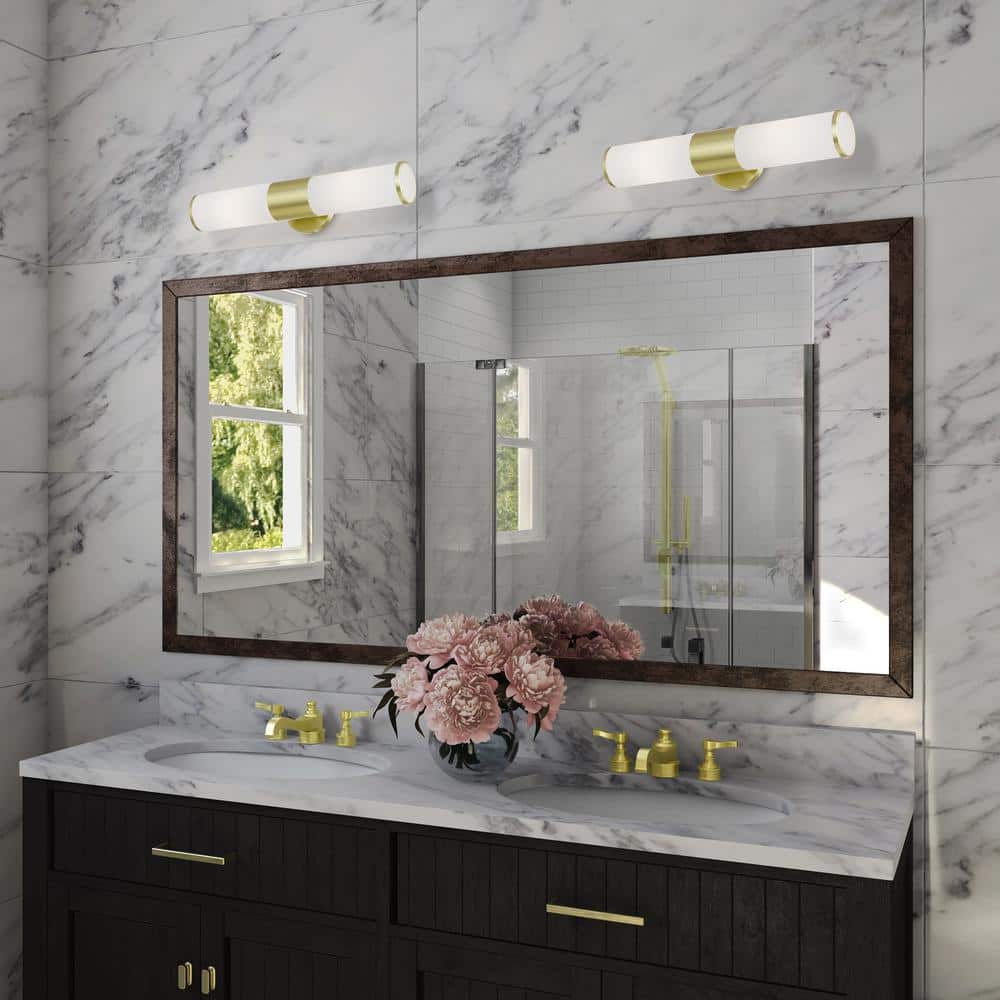 Crestmoor 18.5 in. 2-Light Satin Brass ADA Vanity Light with Satin Opal White Glass
