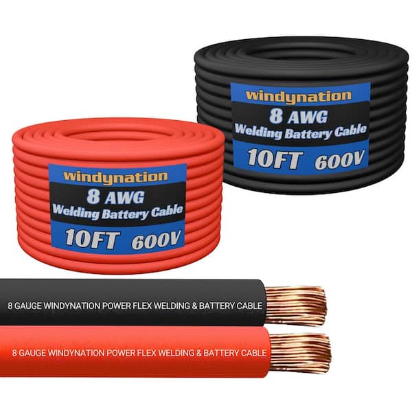WindyNation 8-Gauge 10 ft. Black/10 ft. Red Welding Cable (1 Pair)