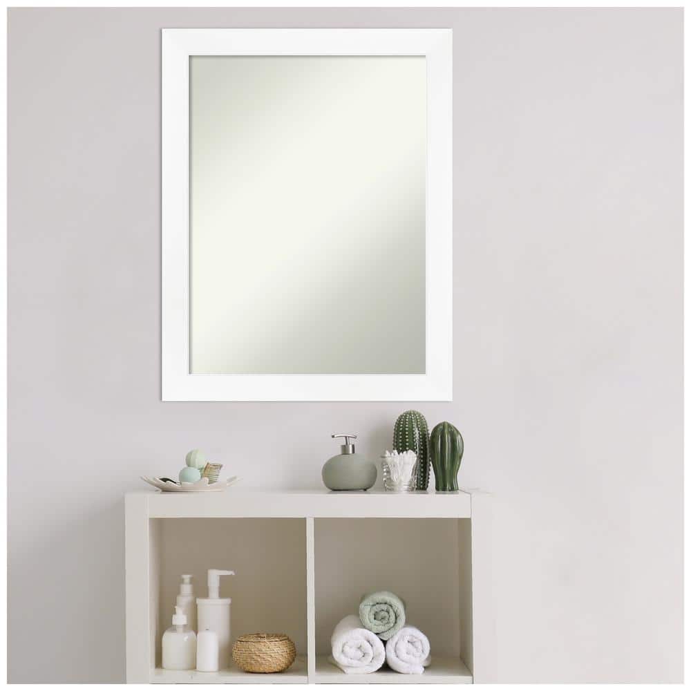 White Matte Rectangular Wall-Mounted Bathroom Vanity Mirror