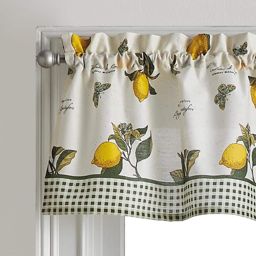 Vintage Lemon Print Cotton Polyester Light Filtering Valance and Tier Set