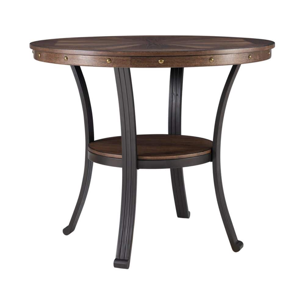 Franklin 24 in. Pewter Gray Round Wood End Table with Shelf