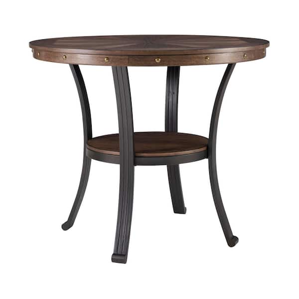Franklin 24 in. Umber Brown Round Wood End Table with Shelf