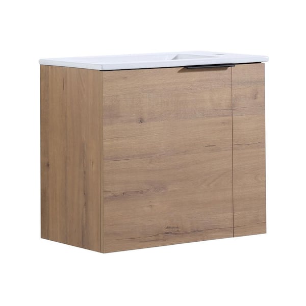 FORCLOVER 22-1/16 in. W x 13 in. D x 19-11/16 in. H Bath Vanity in Imitative Oak with White Ceramic Top