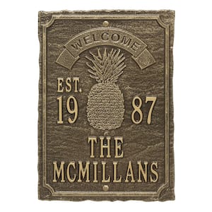 Antebellum Welcome Rectangular Standard Wall 3-Line Anniversary Personalized Plaque in Antique Brass
