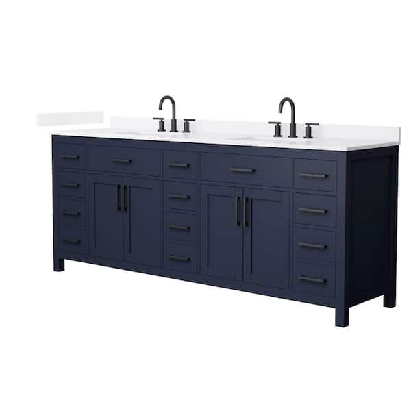 Beckett 84 in. Double Freestanding Dark Blue Bath Vanity with White Quartz Top (Assembled)