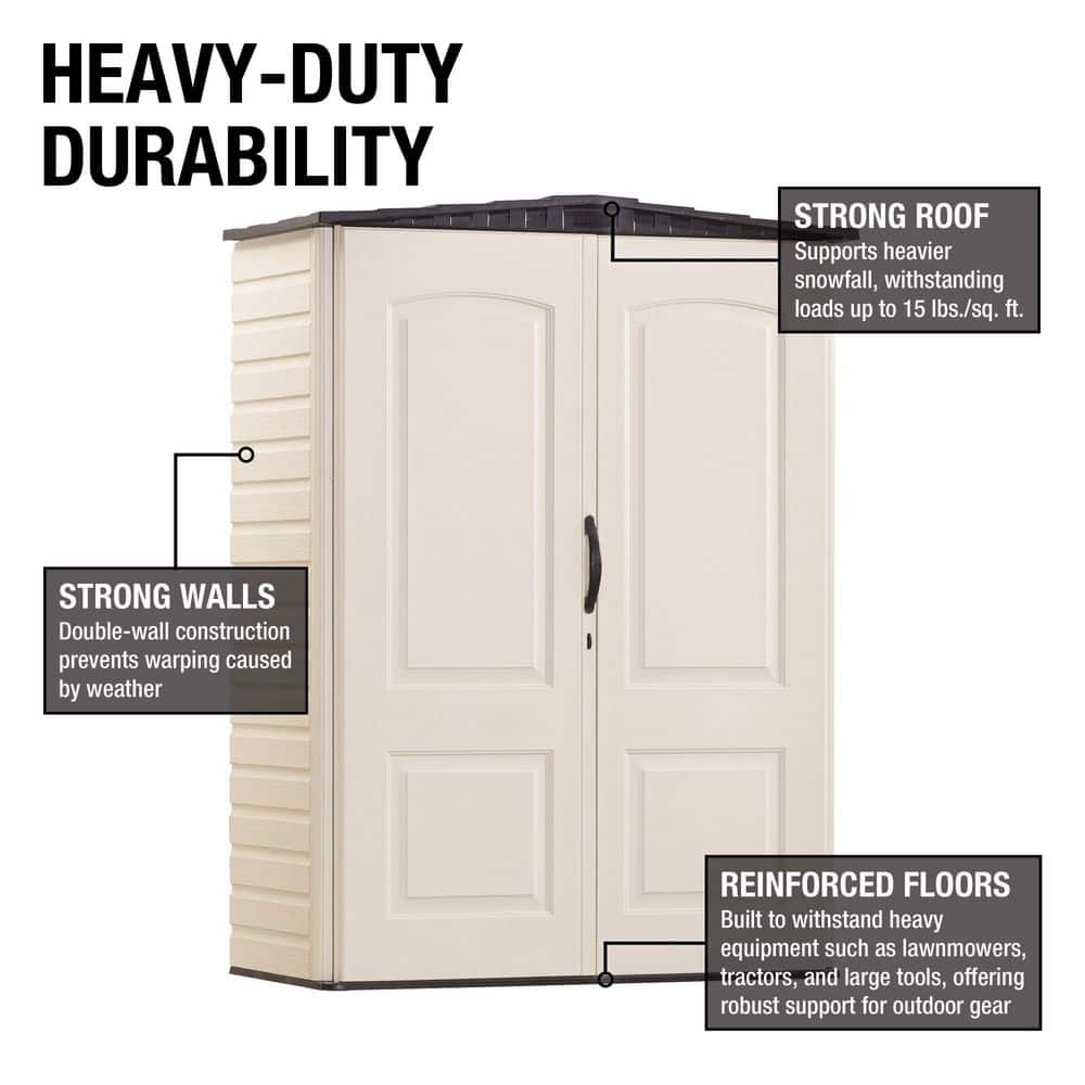 Beige Resin Small Vertical Storage Shed with Shelving