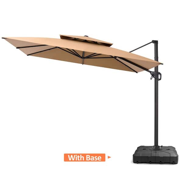 Pellebant 10.5 ft. Square Dual-top 360° Rotation Offset Outdoor Cantilever Patio Umbrella in Tan with Fillable Base Weights