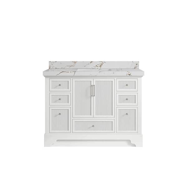 Willow Collections Alys 48 in. W x 22 in. D x 36 in. H Single Sink Bath Vanity in White with 2 in. Viola Brown Quartz Top