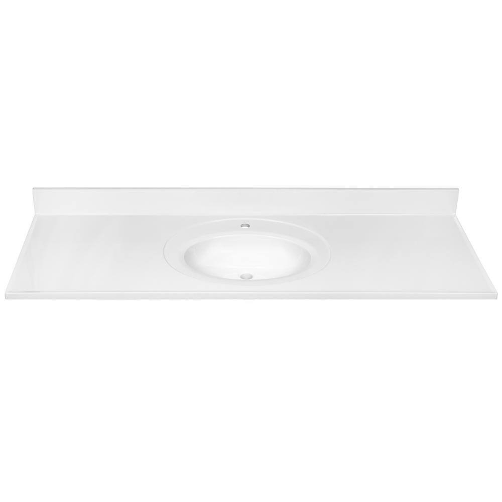 61-Inch White Cultured Marble Vanity Top with Backsplash