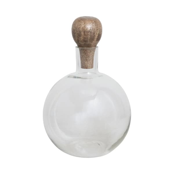 Storied Home 48 oz. Glass Decanter with Mango Wood Stopper and Spherical Base