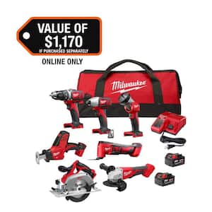 M18 18-Volt Lithium-Ion Cordless Combo Kit 7-Tool with 2-Batteries, Charger and Tool Bag