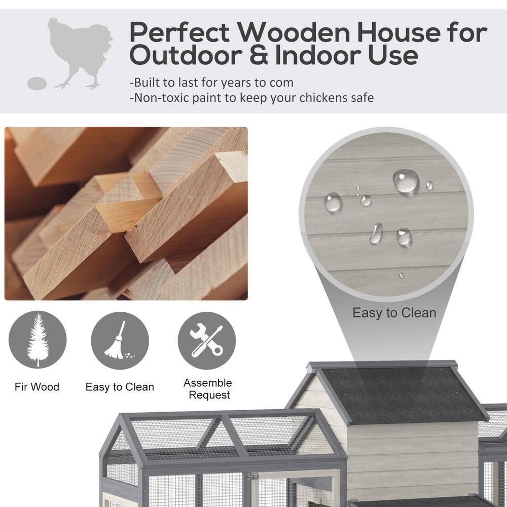 Gray and White Wooden Chicken Coop with Double Run and Nesting Box