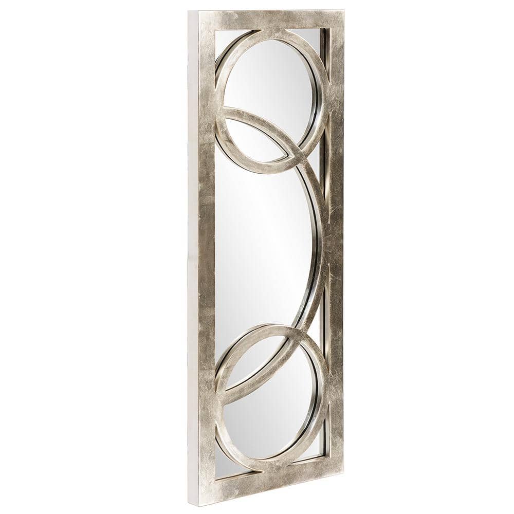 Silver Rectangular Wall Mirror with Circular Overlay, 38" x 15"