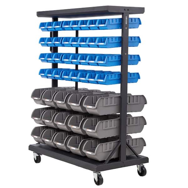7-Tier Double-Sided Rolling Bin Storage Rack, Dual-Sided Parts Organizer w/ Wheels, Mobile Tool Rack, 94-Bin 2025 Update