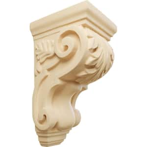4 in. x 3-1/2 in. x 7 in. Unfinished Wood Maple Small Traditional Acanthus Corbel