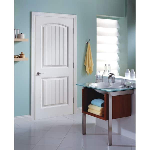 30 in. x 80 in. 2 Panel Left-Handed Primed Composite Solid Core Single Prehung Interior Door 4-9/16 in. Flat Jamb