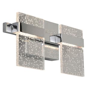 Madrona 14.75 in. W x 7.12 in. H 2-Light Chrome Integrated LED Bathroom Vanity Light with Clear Seedy Acrylic Shades