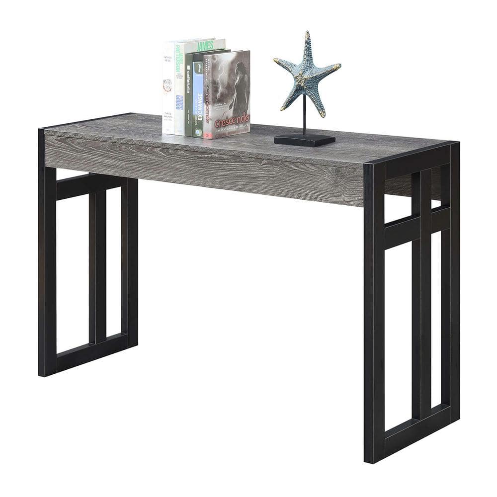 Weathered Gray & Black Solid Wood Console Table with Storage