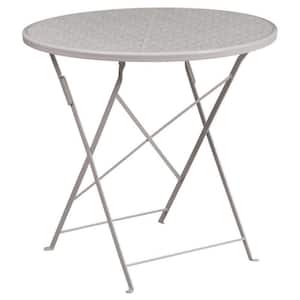 Folding Light Gray Round Metal Outdoor Bistro Table