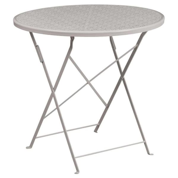 Unbranded Folding Light Gray Round Metal Outdoor Bistro Table