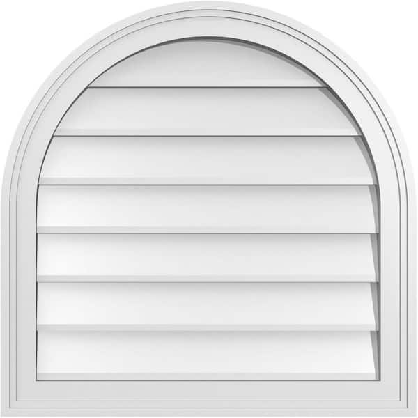 Ekena Millwork 24 in. x 24 in. Round Top White PVC Paintable Gable Louver Vent Non-Functional