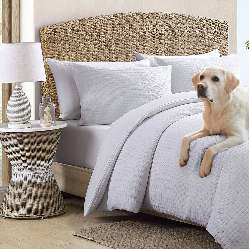 King White Cotton Basketweave Duvet Cover Set