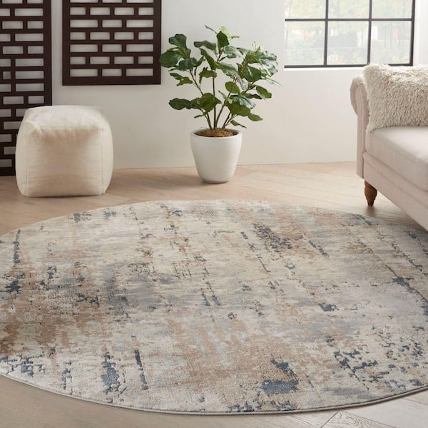 Concerto Beige/Grey 8 ft. x 8 ft. Abstract Contemporary Round Area Rug