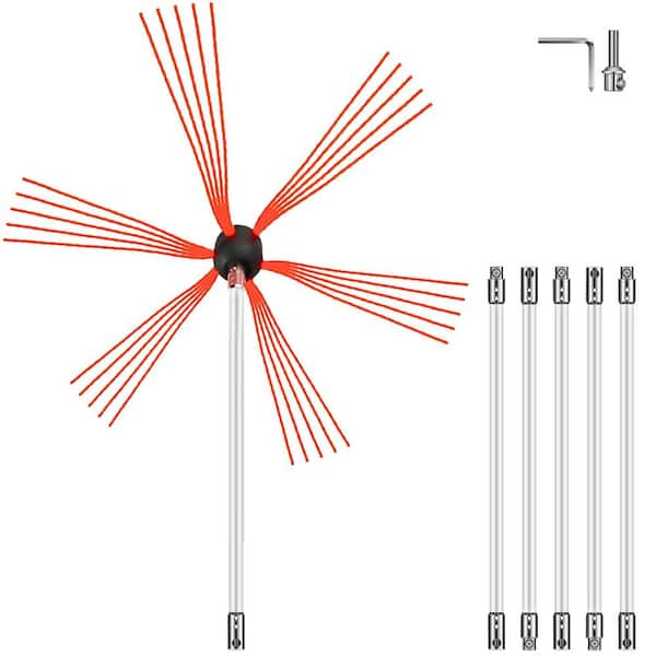 Chimney Sweep Kit 20 ft. L Chimney Brush Kit with 6-Nylon Flexible Rods Rotary Chimney Cleaning Tool Kit Fireplace Tool