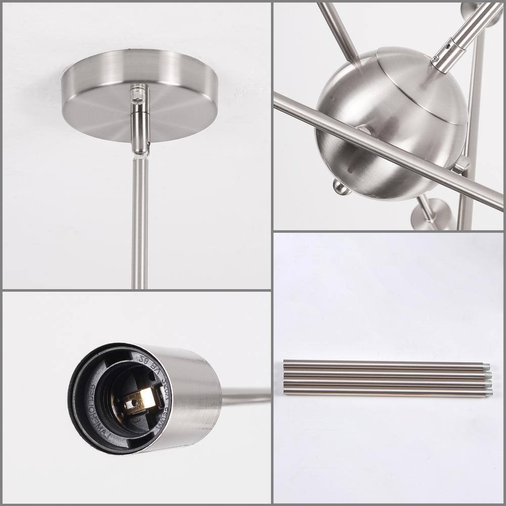 Nickel 6-Light Linear Sputnik Chandelier with Adjustable Height