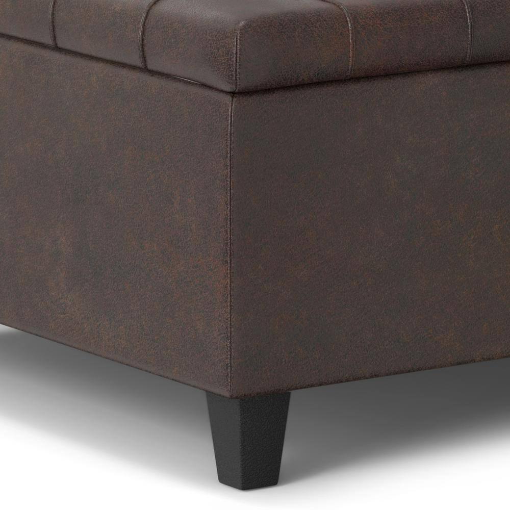 Harrison Distressed Brown Tufted Vegan Leather Storage Ottoman