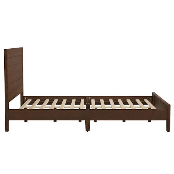 Lessio Dark Brown Mid-Century 13.7 in. Solid Wood Frame Queen Platform Bed with Wooden Slats, Headboard, Easy Assembly