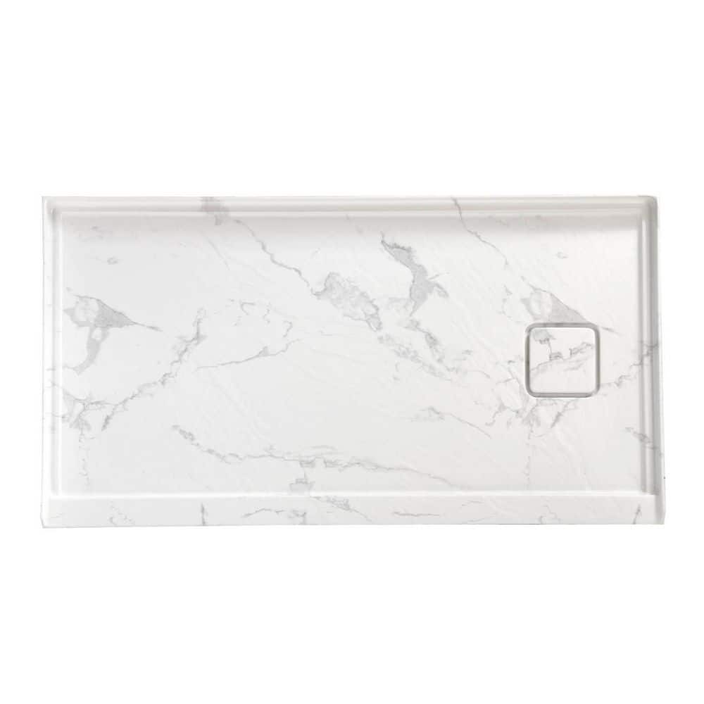60 in. x 32 in. Alcove Rectangle White Marble Pattern Acrylic Bathroom Shower Pan Base with Right Hand Drain price history on PriceWatchPro