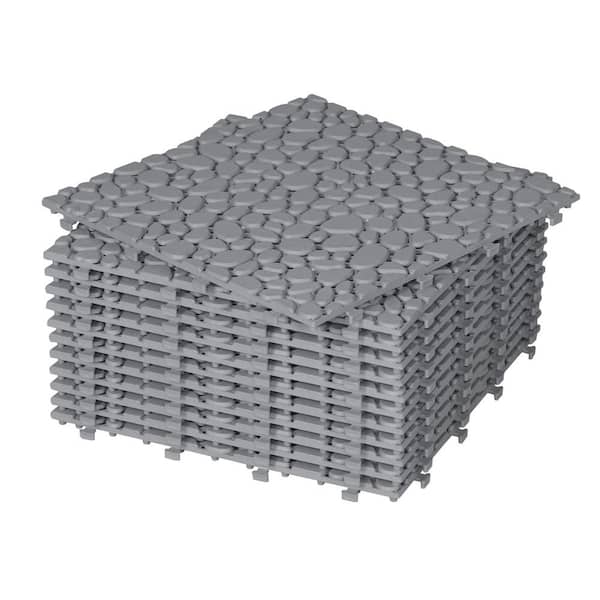 FUNKOL 12 in. x 12 in. Gray Square Plastic Waterproof Bathroom Flooring, Load Capacity 440 lbs., 12-Pieces (1-Pack)